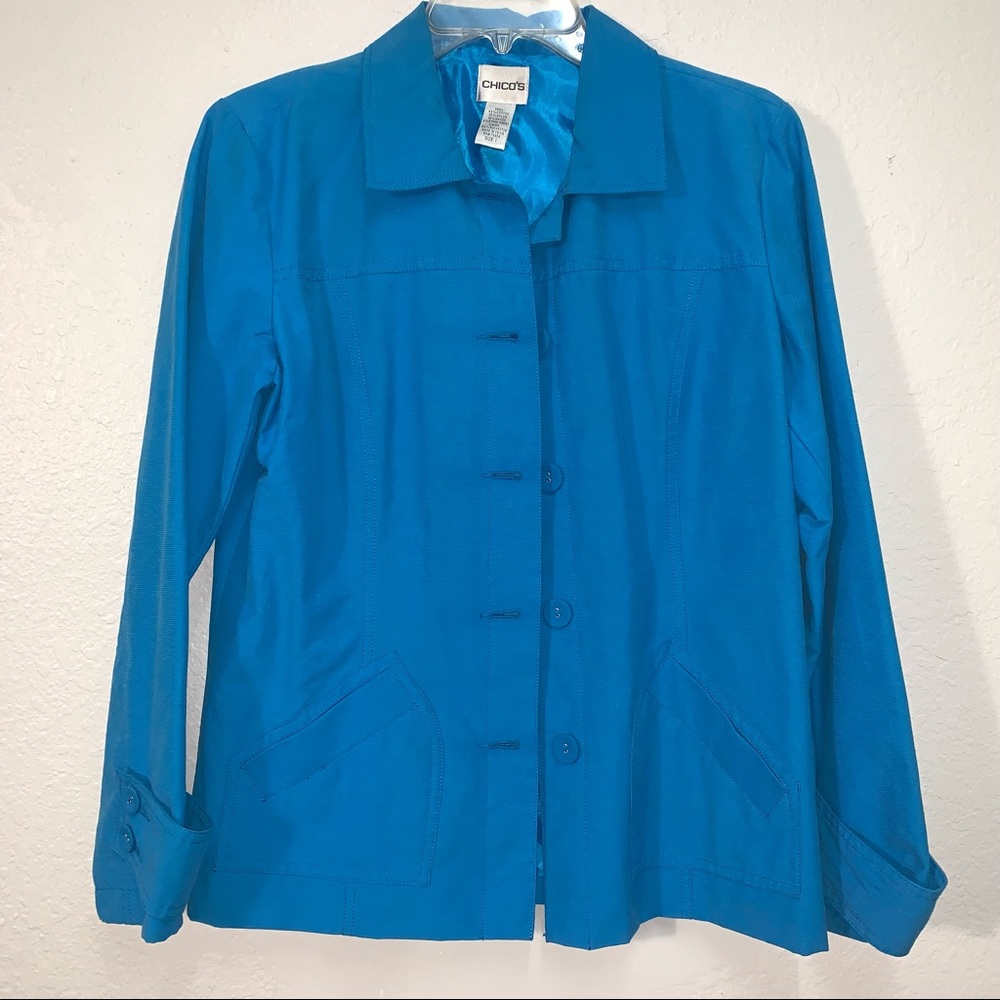 CHICO Design Collared Button Front Blazer in Royal Blue